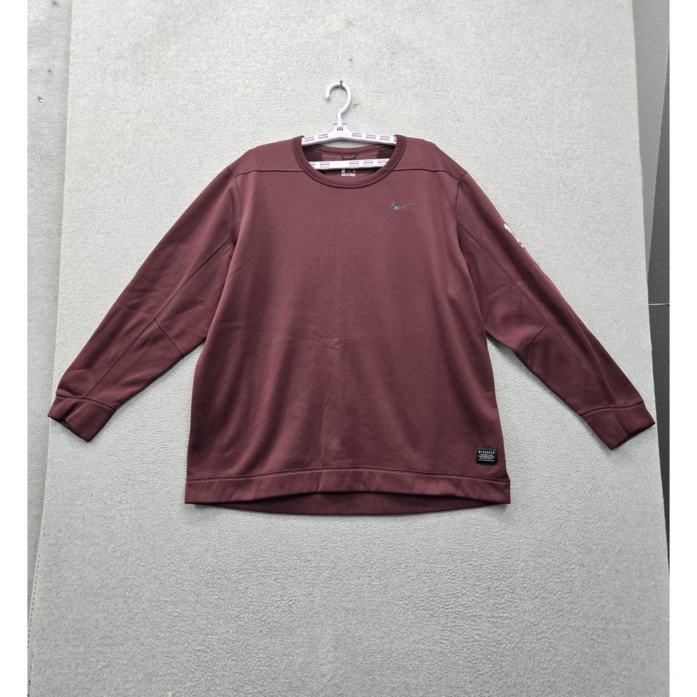 Nike Men Sweatshirt 2XL Maroon Golf Fleece Swoosh Logo Crew Neck Pullover Casual